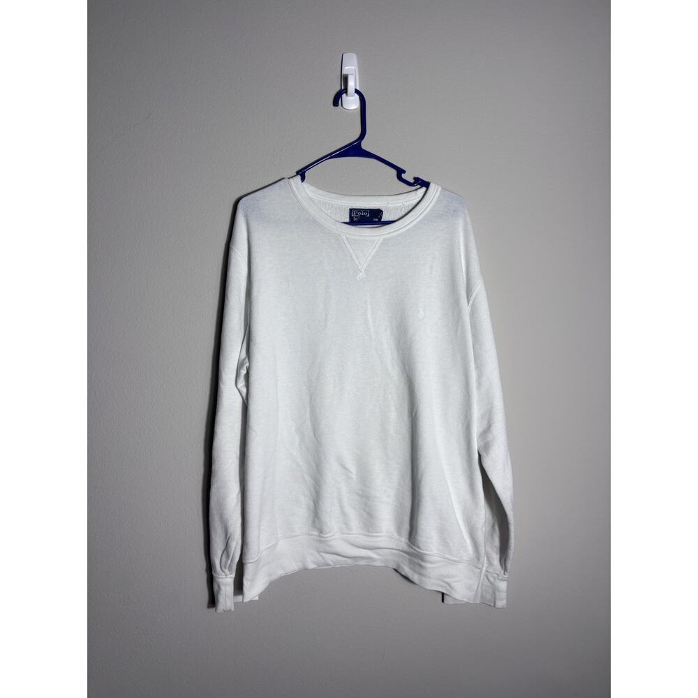Polo by Ralph Lauren Men White Fleece Crewneck Sweater Size XXL Pullover vintage